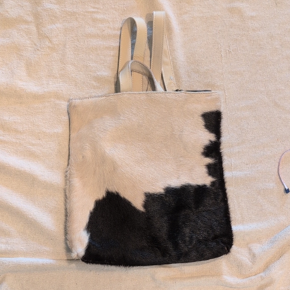 Artisan Handcrafted Leather Dark Brown and Cream Calf Hide Women's Backpack Bag